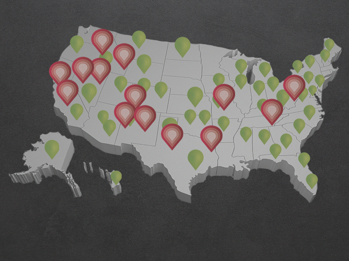 Map of Hitachi Air Center and independent distributor locations